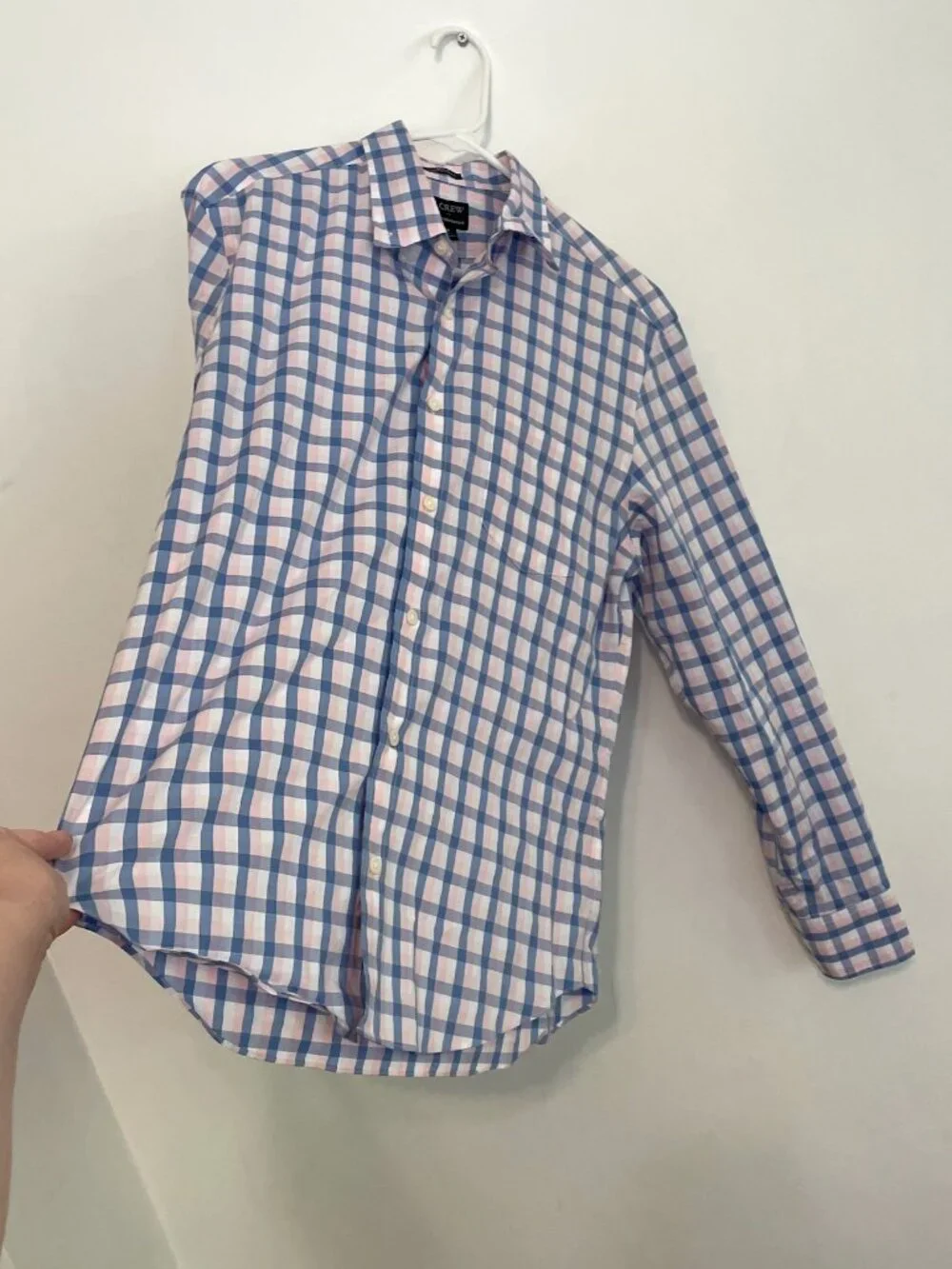 J. CREW Factory Mens Slim Untucked Flex Performance Casual Shirt Blue Pink Plaid